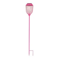 Pink Metal LED Caged Lantern Garden Stake, 32"