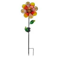 Pre-Lit Yellow Flower Garden Stake, 39.5"