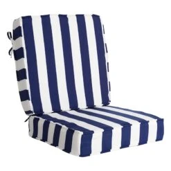 Providence 2-Piece Navy Blue Awning Striped Gusseted Outdoor Deep Seat Cushion Set