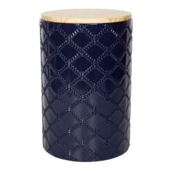 Providence Blue Wood-Top Ceramic Plant Stand, 19.7"