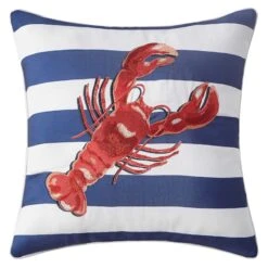 Providence Lobster Striped Outdoor Throw Pillow, 16"