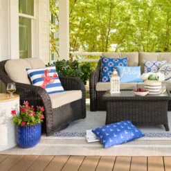 Providence Lobster Striped Outdoor Throw Pillow, 16" -Patio Furniture Shop providence lobster striped outdoor throw pillow 16 4