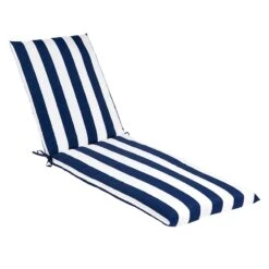 Providence Navy Awning Striped Basic Outdoor Chaise Lounge Cushion