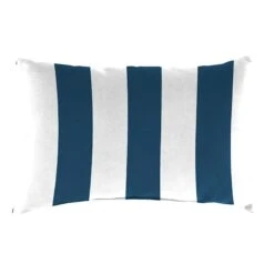 Providence Navy Awning Striped Lumbar Outdoor Throw Pillow, 14x20