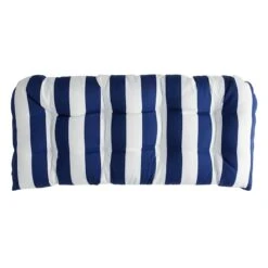 Providence Navy Blue Awning Striped Outdoor Wicker Settee Cushion