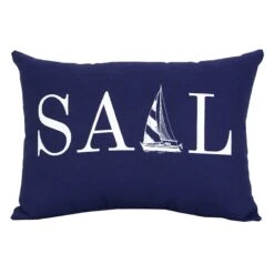 Providence Navy Blue Sailboat Outdoor Lumbar Throw Pillow, 14x20