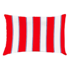 Providence Red & Navy Blue Awning Striped Outdoor Lumbar Throw Pillow