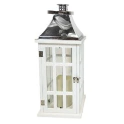 Providence White & Chrome Outdoor LED Lantern, 20"