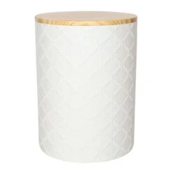 Providence White Wood-Top Ceramic Plant Stand, 19.7"