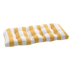 Providence Yellow Awning Striped Outdoor Wicker Settee Cushion