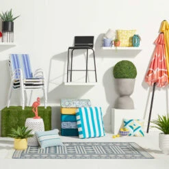 Ray Yellow & Blue Geo Outdoor Throw Pillow, 17" -Patio Furniture Shop ray yellow blue geo outdoor throw pillow 17 5