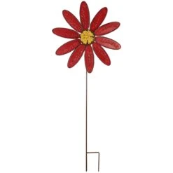 Red Flower Metal Yard Stake, 36"
