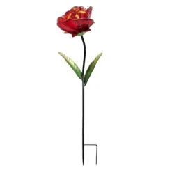 Red Glass Flower Garden Stake, 36.2"