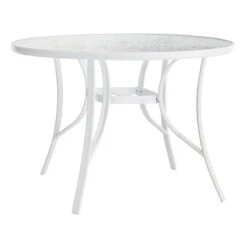 Round Water Wave Glass Top Outdoor Dining Table, White