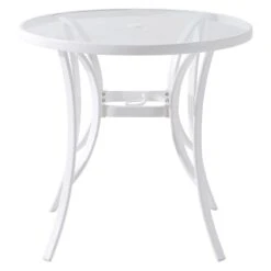 Round Water Wave Glass Top Outdoor Dining Table, White -Patio Furniture Shop round water wave glass top outdoor dining table white 4