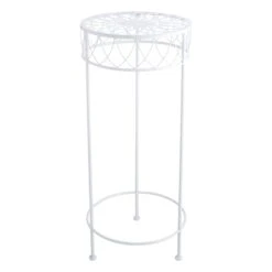 Round White Metal Plant Stand, Large
