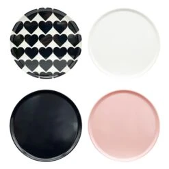 S4 Black And White Heart Dinner Plates