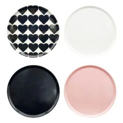 S4 Black And White Heart Salad Plates