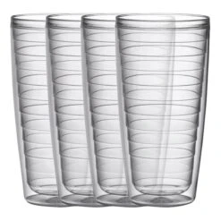 Set Of 4 Clear Double Wall Insulated Acrylic Tumblers, 24oz