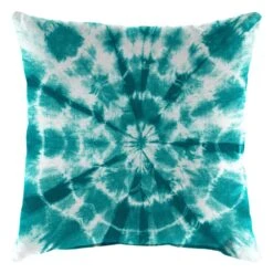 Shibori Turquoise Motif Outdoor Throw Pillow, 16"
