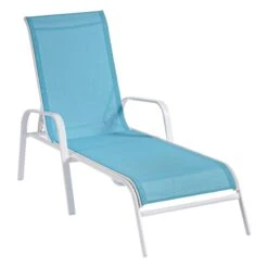Stackable Aquarelle Blue Sling Outdoor Chaise Lounge Chair With White Frame -Patio Furniture Shop stackable aquarelle blue sling outdoor chaise lounge chair with white frame 3
