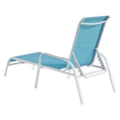 Stackable Aquarelle Blue Sling Outdoor Chaise Lounge Chair With White Frame -Patio Furniture Shop stackable aquarelle blue sling outdoor chaise lounge chair with white frame 4