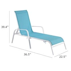 Stackable Aquarelle Blue Sling Outdoor Chaise Lounge Chair With White Frame -Patio Furniture Shop stackable aquarelle blue sling outdoor chaise lounge chair with white frame 5