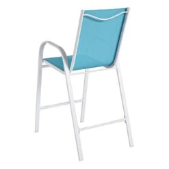 Stackable Aquarelle Blue Sling Patio Barstool With White Frame -Patio Furniture Shop stackable aquarelle blue sling patio barstool with white frame 4