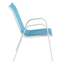 Stackable Aquarelle Blue Sling Patio Chair With White Frame -Patio Furniture Shop stackable aquarelle blue sling patio chair with white frame 2