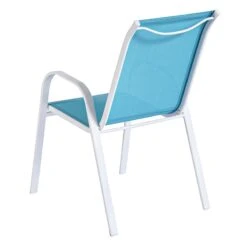 Stackable Aquarelle Blue Sling Patio Chair With White Frame -Patio Furniture Shop stackable aquarelle blue sling patio chair with white frame 3