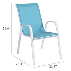 Stackable Aquarelle Blue Sling Patio Chair With White Frame -Patio Furniture Shop stackable aquarelle blue sling patio chair with white frame 5
