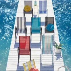 Stackable Black Sling Patio Chair With White Frame -Patio Furniture Shop stackable black sling patio chair with white frame 2