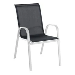Stackable Black Sling Patio Chair With White Frame