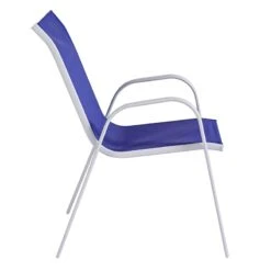 Stackable Cobalt Blue Sling Patio Chair With White Frame -Patio Furniture Shop stackable cobalt blue sling patio chair with white frame 2