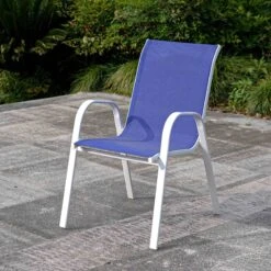 Stackable Cobalt Blue Sling Patio Chair With White Frame -Patio Furniture Shop stackable cobalt blue sling patio chair with white frame 6