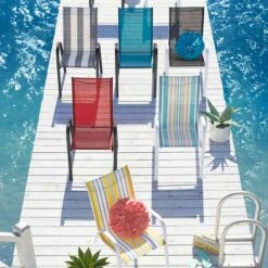 Stackable Red Sling Patio Chair -Patio Furniture Shop stackable red sling patio chair 1