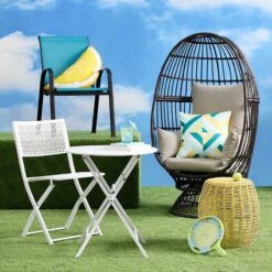 Stackable Teal Sling Patio Chair -Patio Furniture Shop stackable teal sling patio chair 2