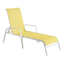 Stackable Yellow Sling Outdoor Chaise Lounge Chair With White Frame