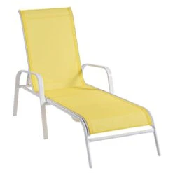 Stackable Yellow Sling Outdoor Chaise Lounge Chair With White Frame -Patio Furniture Shop stackable yellow sling outdoor chaise lounge chair with white frame 3