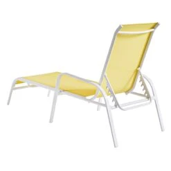 Stackable Yellow Sling Outdoor Chaise Lounge Chair With White Frame -Patio Furniture Shop stackable yellow sling outdoor chaise lounge chair with white frame 4