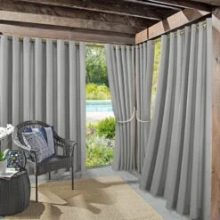 Sun Zero Darian Grey Outdoor Light Filtering Curtain Panel, 84"