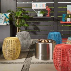 Sunny Club Grey Wicker Outdoor Ottoman, 16" -Patio Furniture Shop sunny club grey wicker outdoor ottoman 16 2