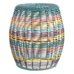Sunny Club Multicolor Outdoor Wicker Ottoman, 16"