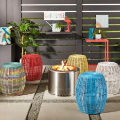 Sunny Club Outdoor Blue Wicker Ottoman, 16" -Patio Furniture Shop sunny club outdoor blue wicker ottoman 16 4