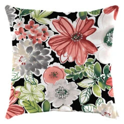Tamani Black Floral Oversized Outdoor Throw Pillow, 20"