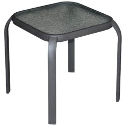 Tempered Glass Top Brown Outdoor End Table, 16"