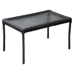 Tempered Glass Top Outdoor Wicker Coffee Table, Black