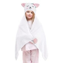 Tiny Dreamers White Cat Hooded Towel