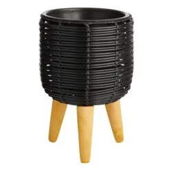 Tracey Boyd Black Polyrattan Plant Stand, 12.6"