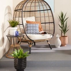 Tracey Boyd Chelsea Brown Steel & Wicker Outdoor Side Table -Patio Furniture Shop tracey boyd chelsea brown steel wicker outdoor side table 2